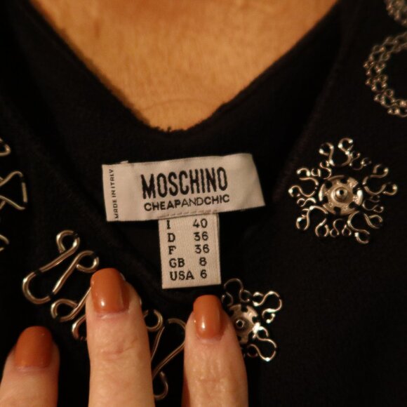 $1200 Moschino Cheap and Chic dress black with silver fit n flare size US 6/S - Picture 14 of 14